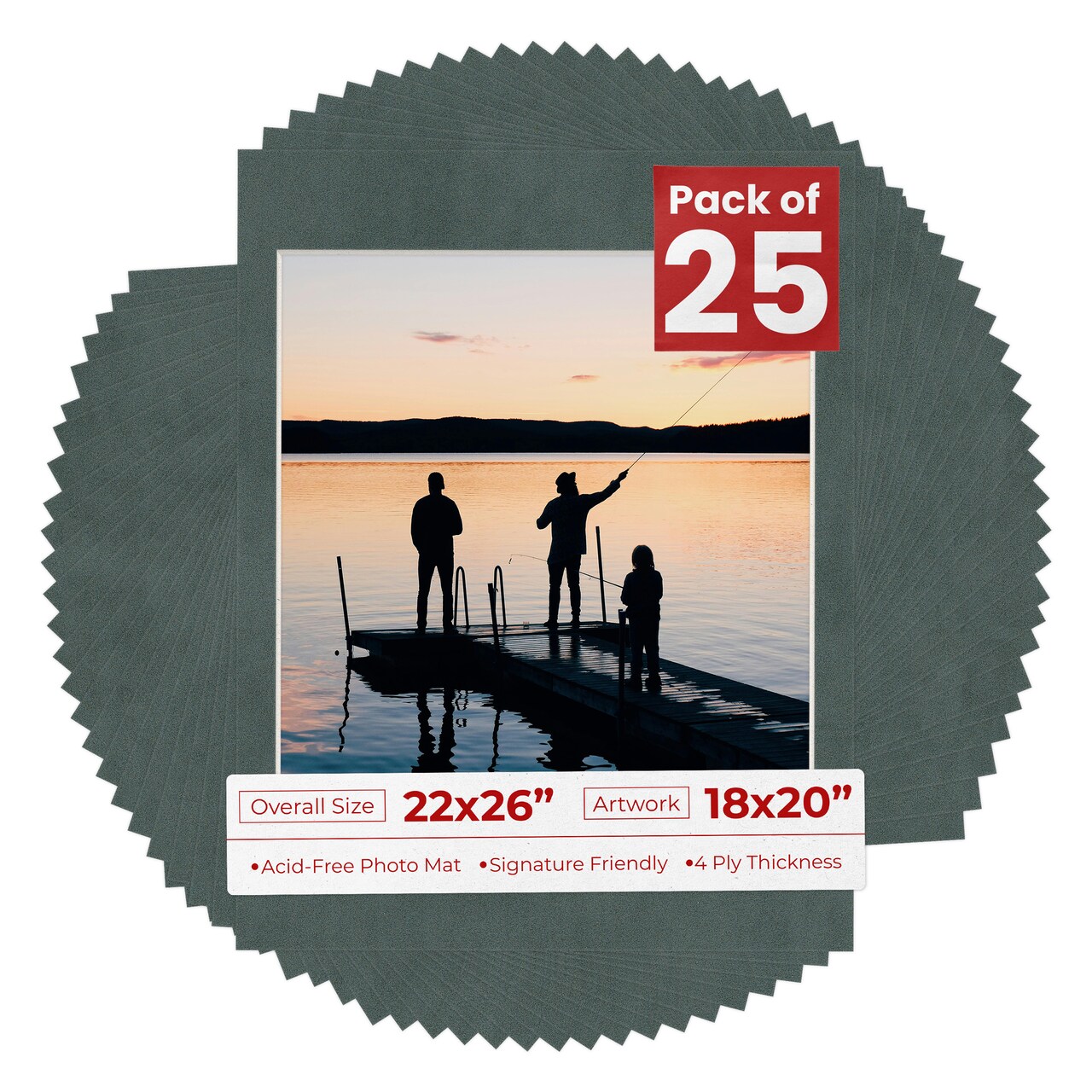 Dark Grey Suede Mat Board for 22x26 Frames - Fits 18x20 Photos